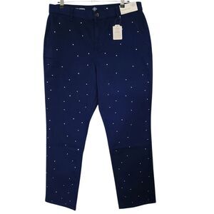 St. John's Bay Navy Rhinestone Embellished Girlfriend Chino Mid-Rise Pants 14